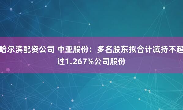 哈尔滨配资公司 中亚股份：多名股东拟合计减持不超过1.267%公司股份